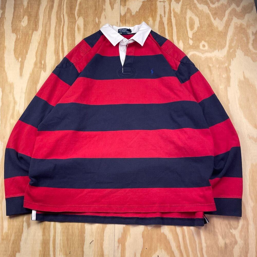 Vintage 90s Polo Ralph Lauren Rugby Shirt – Red/Navy Stripe – Men’s XXL